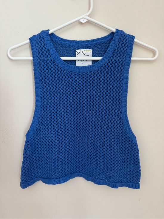 aerie Tops - Offline By Aerie Blue Open Knit Sweater Tank Top Women’s Small Beach Cover Up